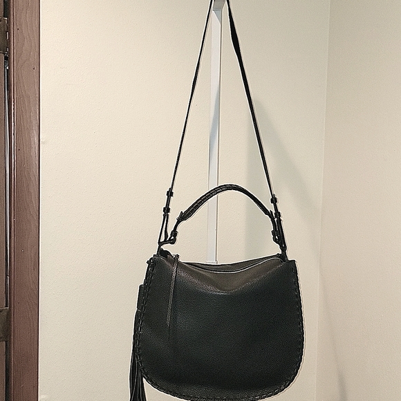 ALLSAINTS MORI BLACK PEBBLED LEATHER TOP HANDLE CROSSBODY/SHOULDER BAG - Picture 5 of 16